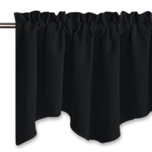 NICETOWN Camper Curtains for Windows - Black Blackout Valances for Kitchen Set 6 Panels Short Small Topper Valence Curtains for